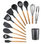 12-Piece Food-Grade Silicone Kitchenware Set with Wood/Steel Handles
