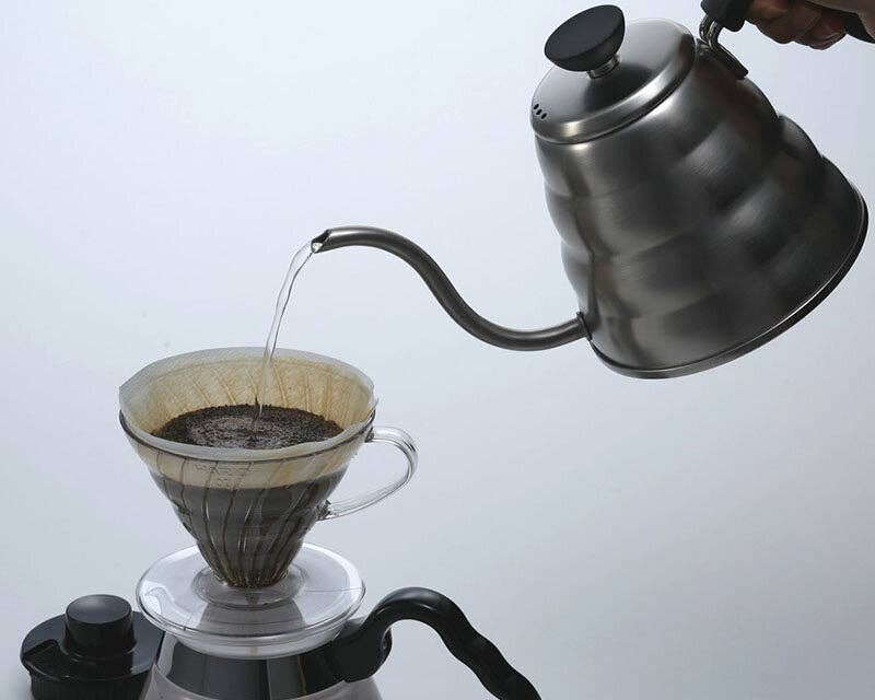 Stainless Steel Hario V60 "Buono"  1 Liter Drip Kettle in Silver (3 Sizes Available)
