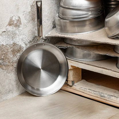 2-Piece Set of Heritage Style 10/18 Stainless Steel Frying Pans - Low Plastic Lifestyle