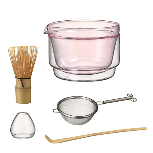 Glass and Bamboo Matcha Tea Set (Pink)