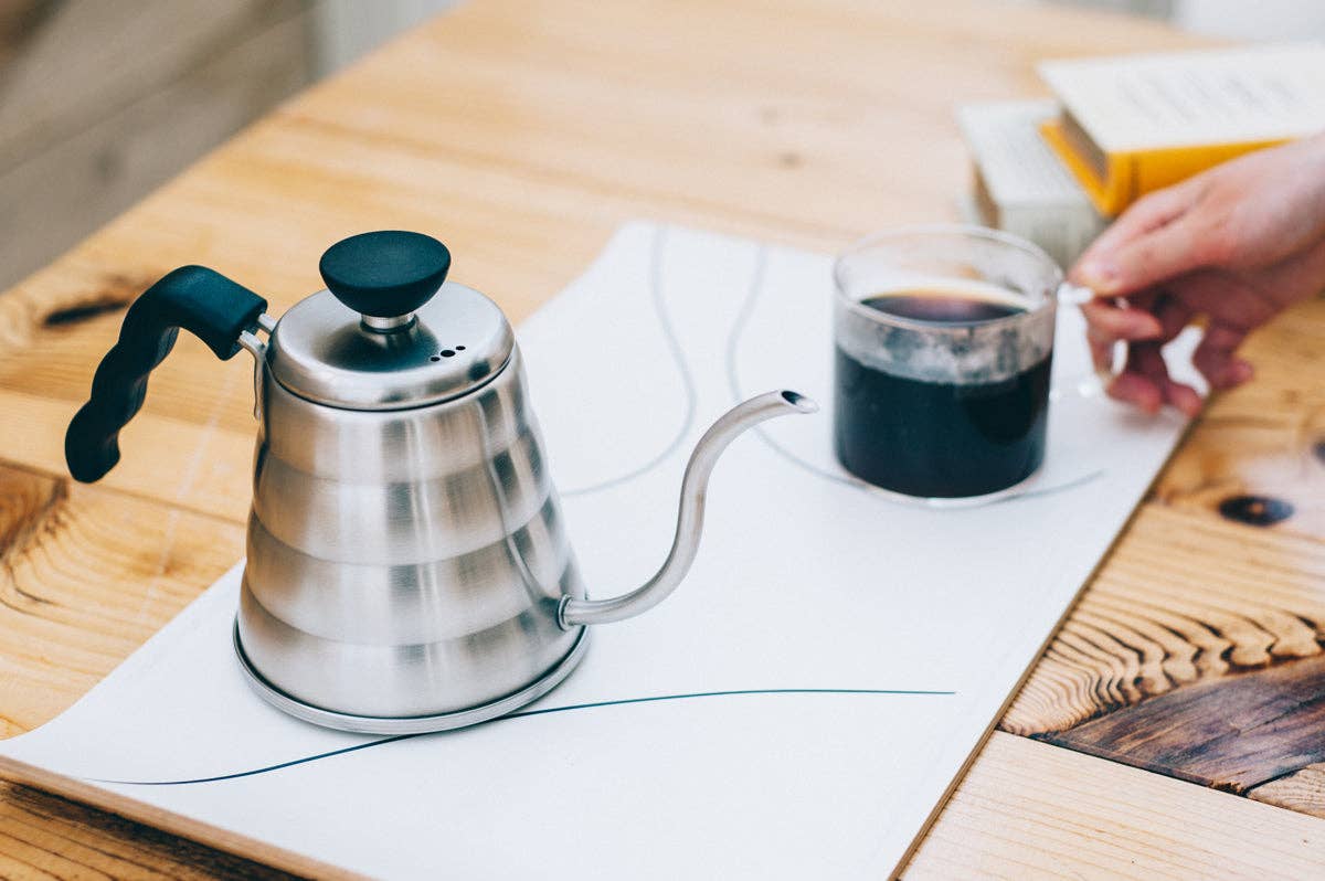 Stainless Steel Hario V60 "Buono"  1 Liter Drip Kettle in Silver (3 Sizes Available)