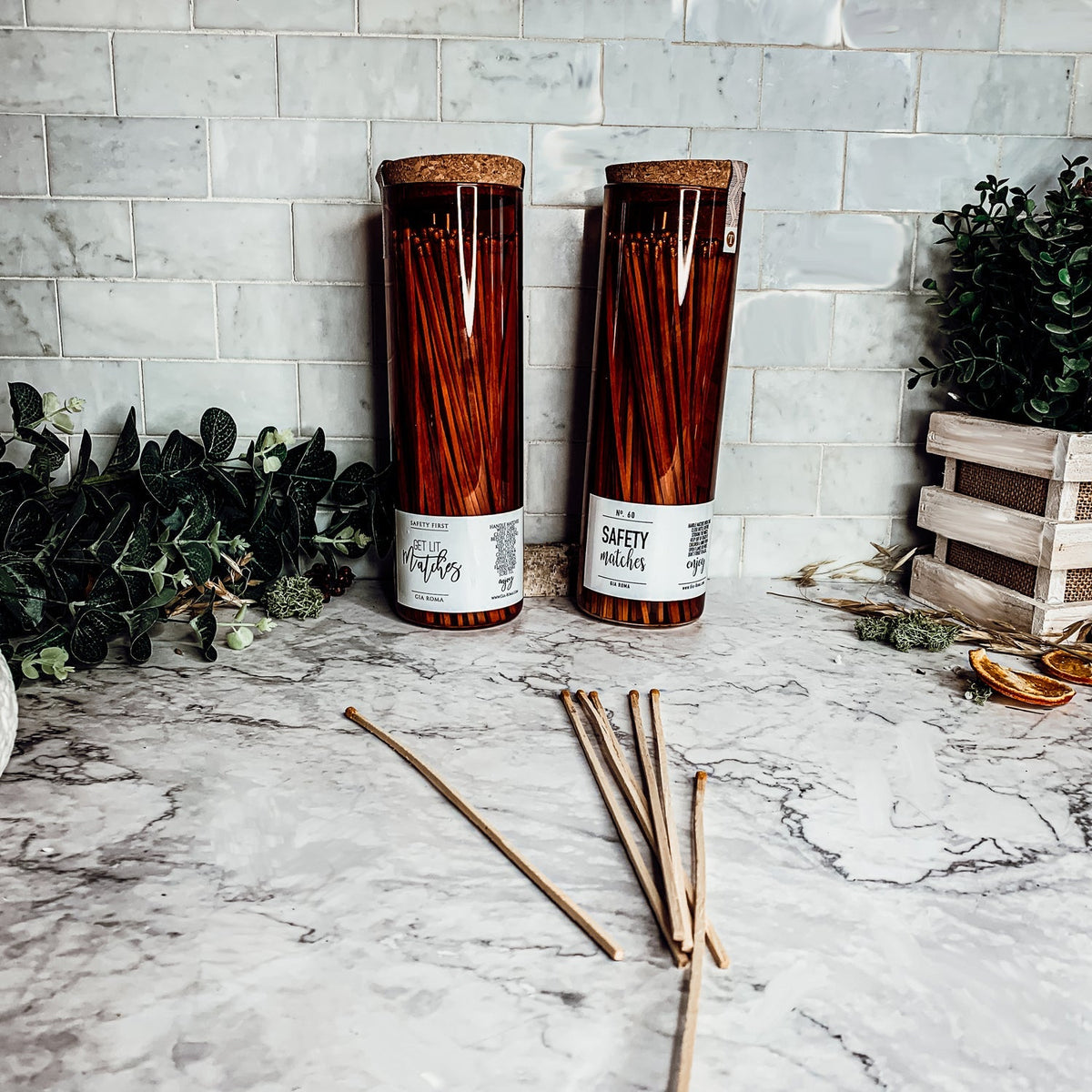 Extra Long Apothecary Matches in Amber Glass Jar With Cork Lid (150 count)