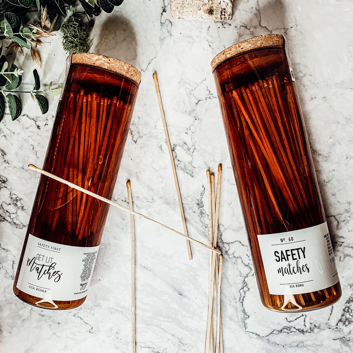 Extra Long Apothecary Matches in Amber Glass Jar With Cork Lid (150 count)