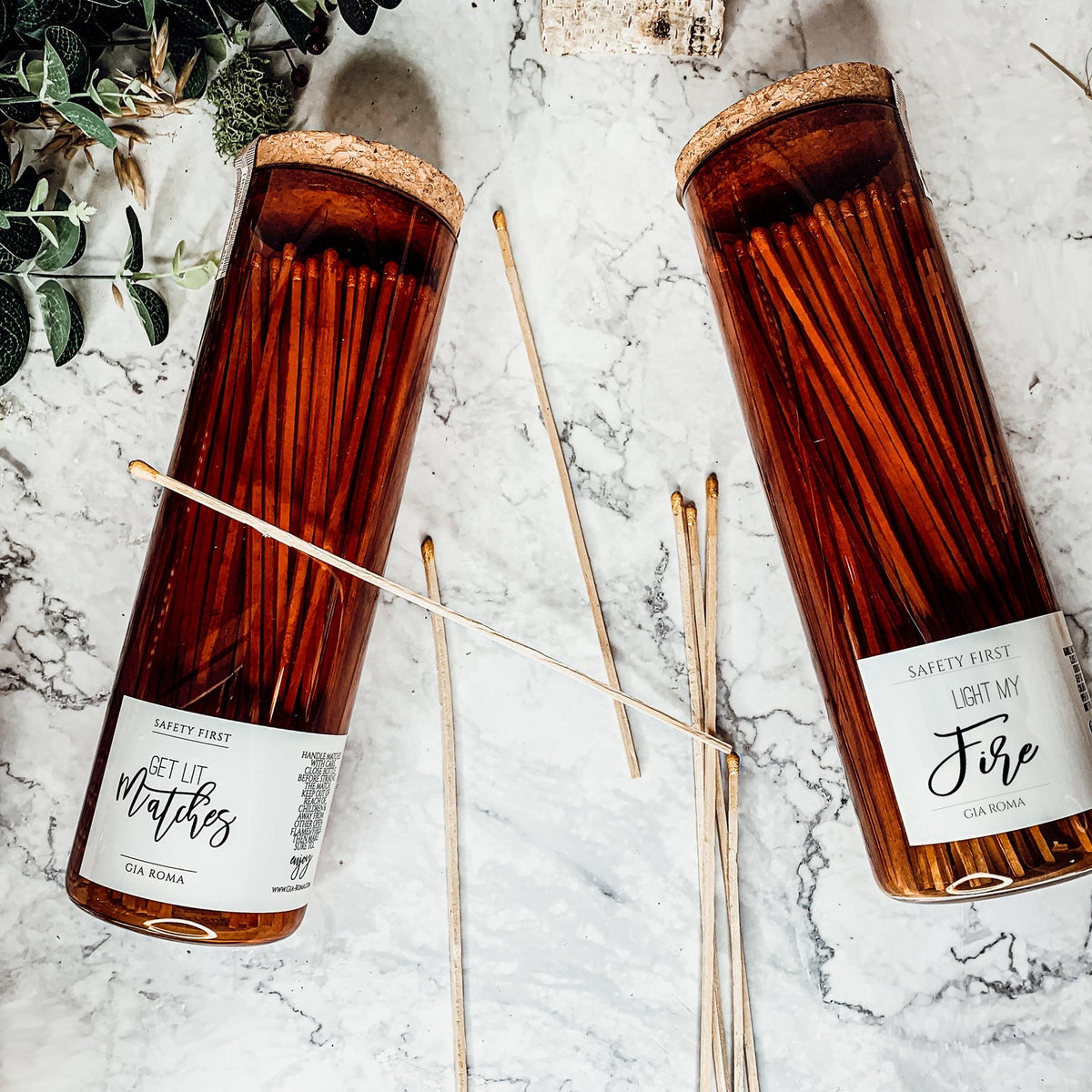 Extra Long Apothecary Matches in Amber Glass Jar With Cork Lid (150 count)