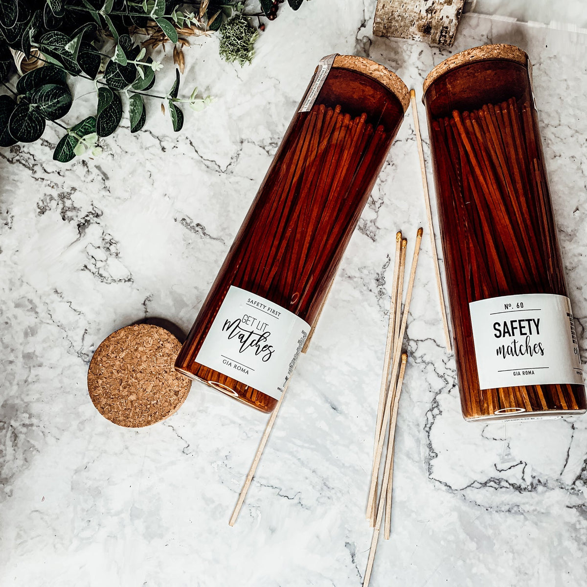Extra Long Apothecary Matches in Amber Glass Jar With Cork Lid (150 count)