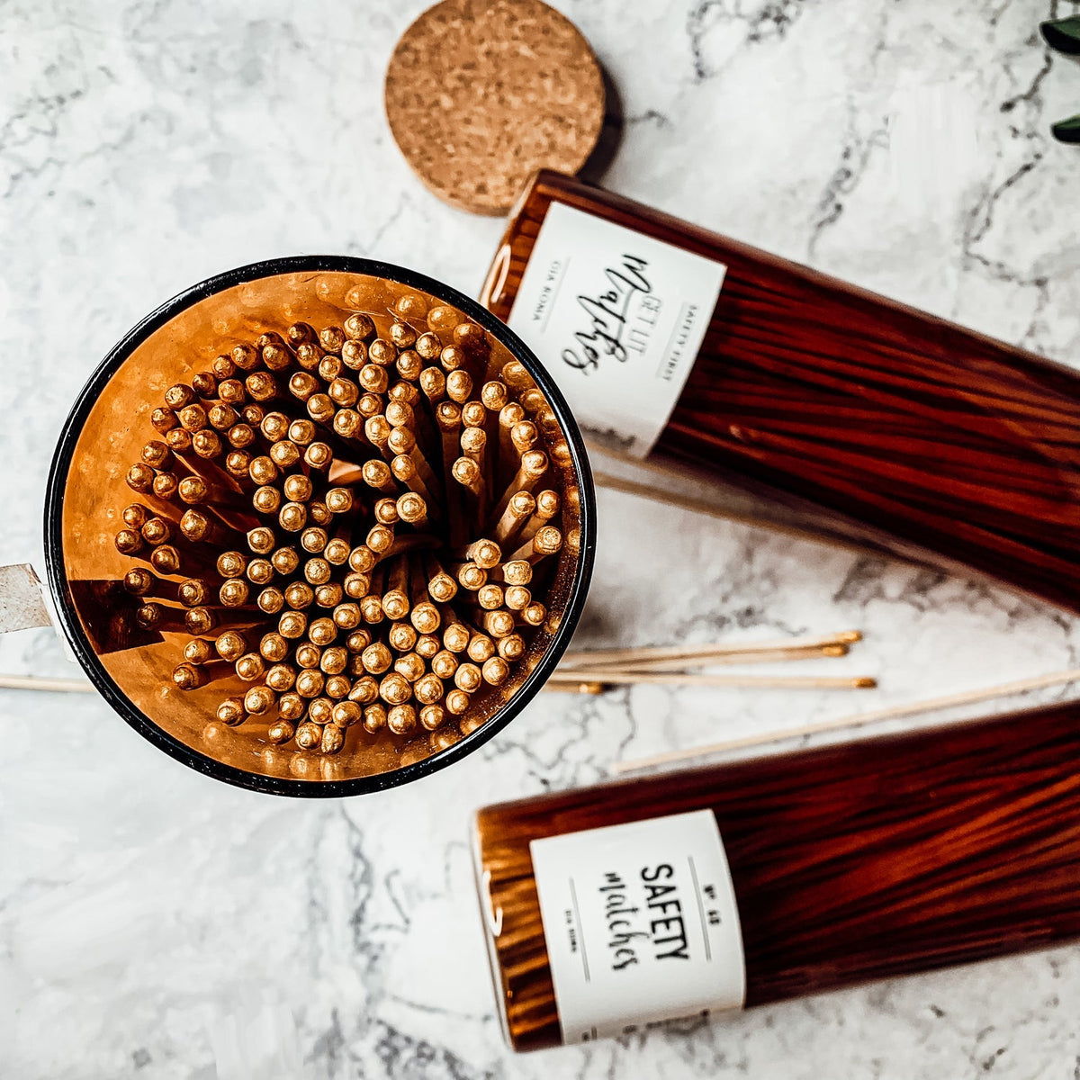 Extra Long Apothecary Matches in Amber Glass Jar With Cork Lid (150 count)
