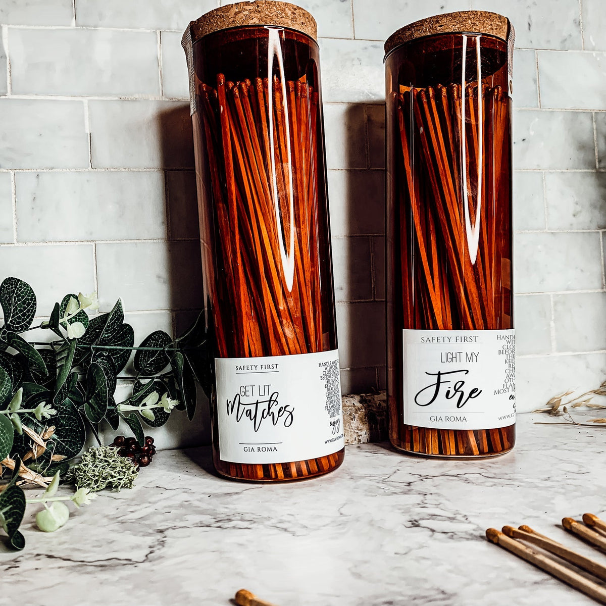 Extra Long Apothecary Matches in Amber Glass Jar With Cork Lid (150 count)