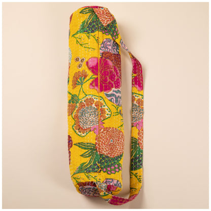 100% Cotton Recycled Kantha Yoga Mat Bag with Zipper Closure and Carrying Strap