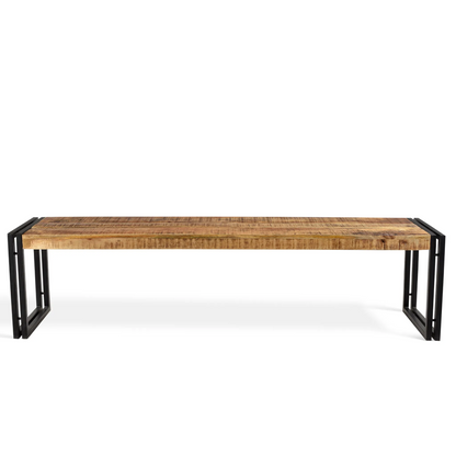 Industrial Cottage-core Reclaimed Mango Wood Bench with  Galvanized Iron Legs