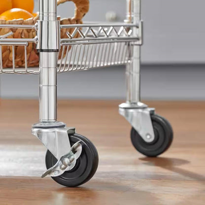 Large Stainless Steel Rolling Utility Kitchen Cart with Towel Rack, Shelves, and Hooks