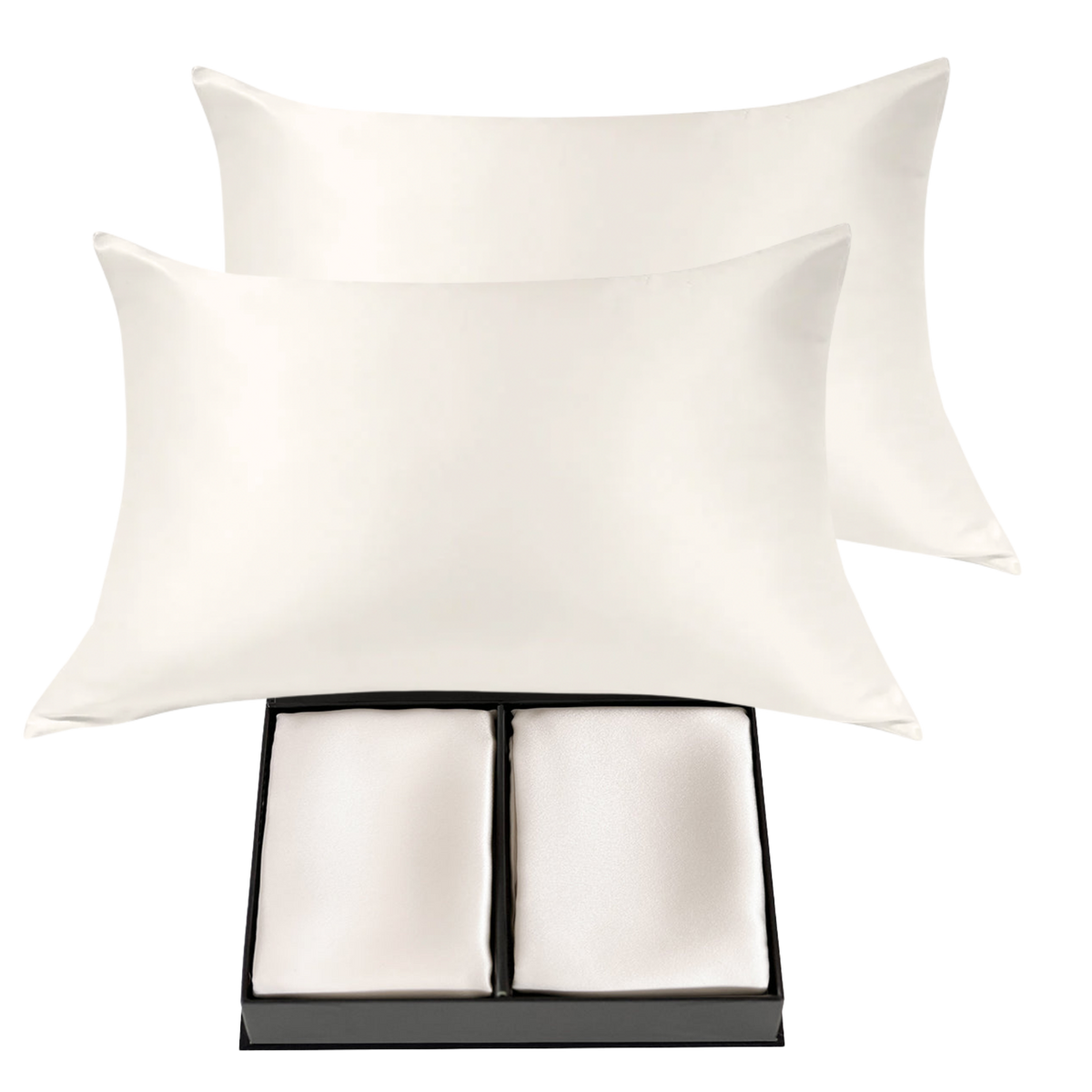 Pair of 100% Silk Pillowcases with Zipper Closure, Cream