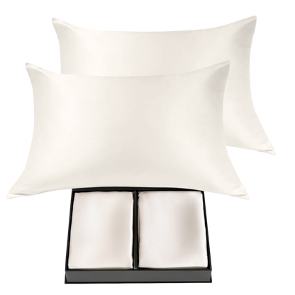 Pair of 100% Silk Pillowcases with Zipper Closure, Cream