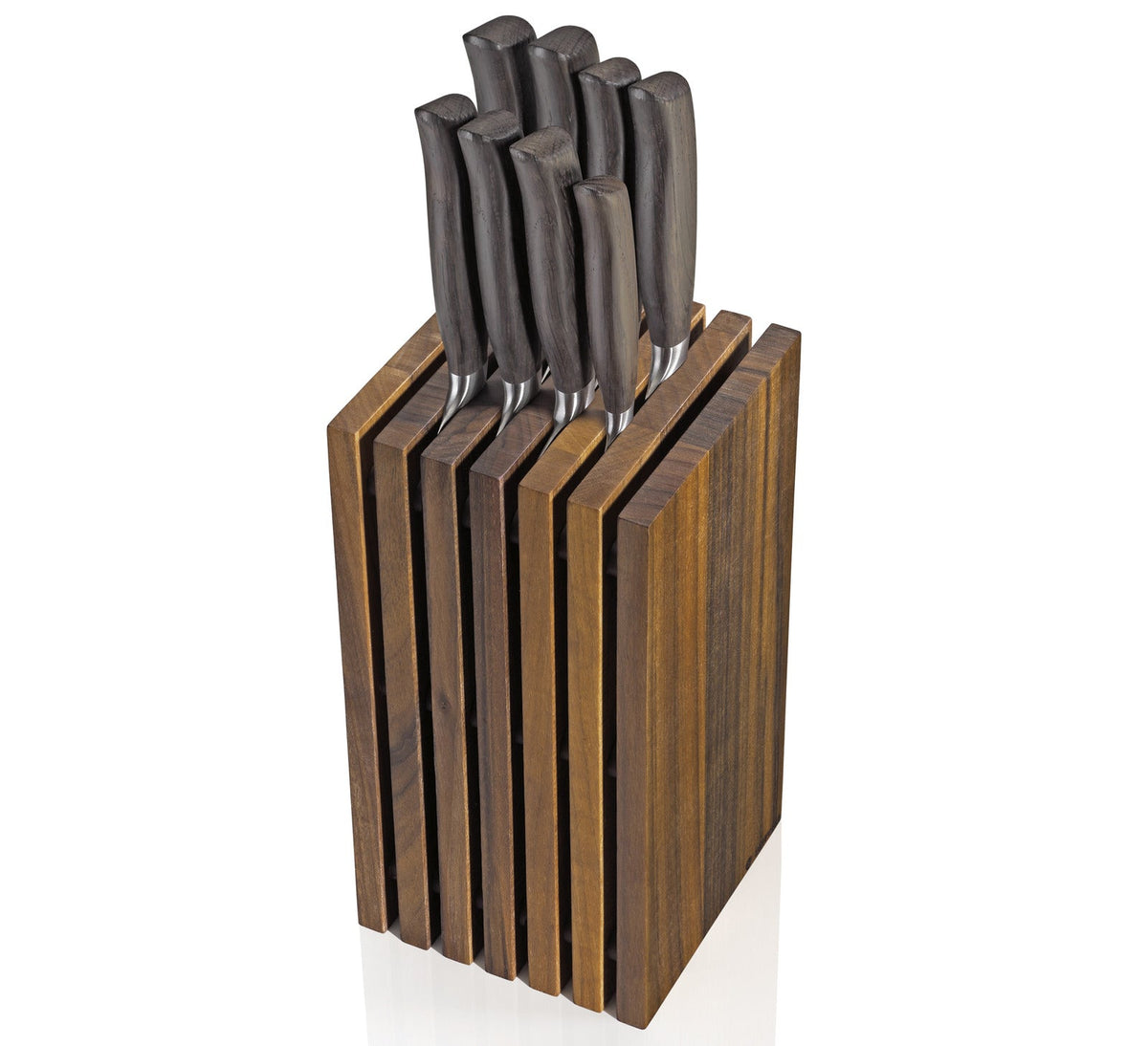 Slotted Knife Block, Walnut, 5.4" x 5.4" x 10.75"