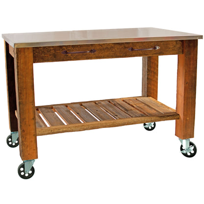 Reclaimed Redwood Rolling Cart with Cast Iron Casters