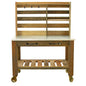 Reclaimed Redwood Rolling Table with Hutch and Cast Iron Casters