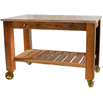 Reclaimed Redwood Rolling Cart with Cast Iron Casters
