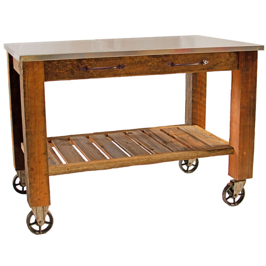 Reclaimed Redwood Rolling Cart with Cast Iron Casters