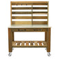Reclaimed Redwood Rolling Table with Hutch and Cast Iron Casters