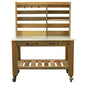 Reclaimed Redwood Rolling Table with Hutch and Cast Iron Casters