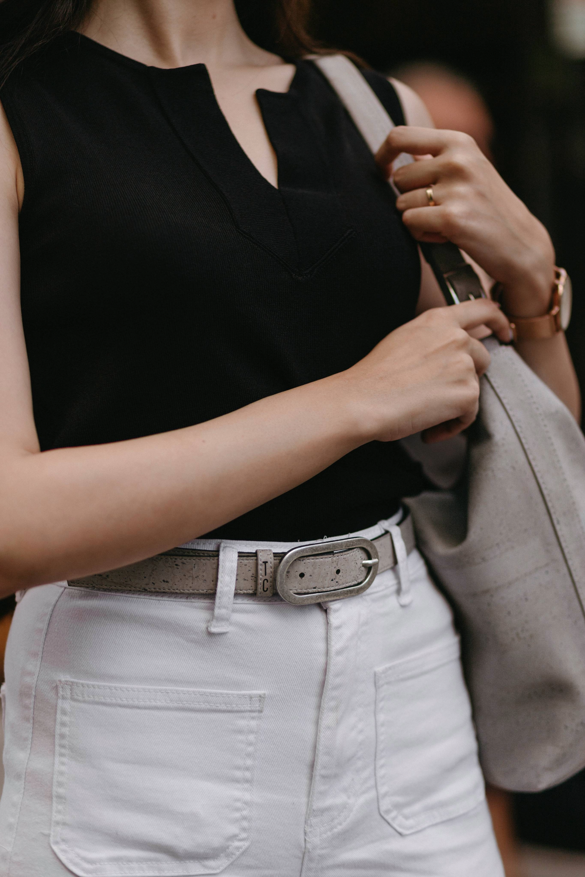 Cork Leather Women's Belt (Gray)