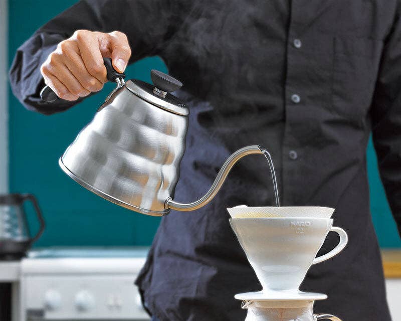 Stainless Steel Hario V60 "Buono"  1 Liter Drip Kettle in Silver (3 Sizes Available)