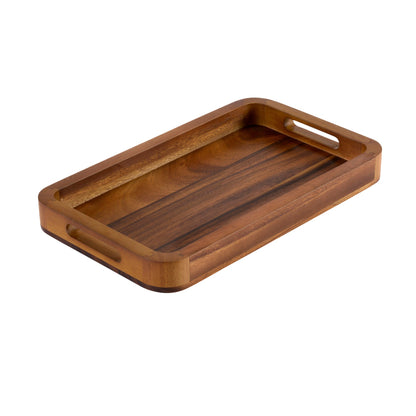 Acacia Wood Serving Tray 15x9 Medium Rectangular Solid Bottom Serving Platter - Low Plastic Lifestyle