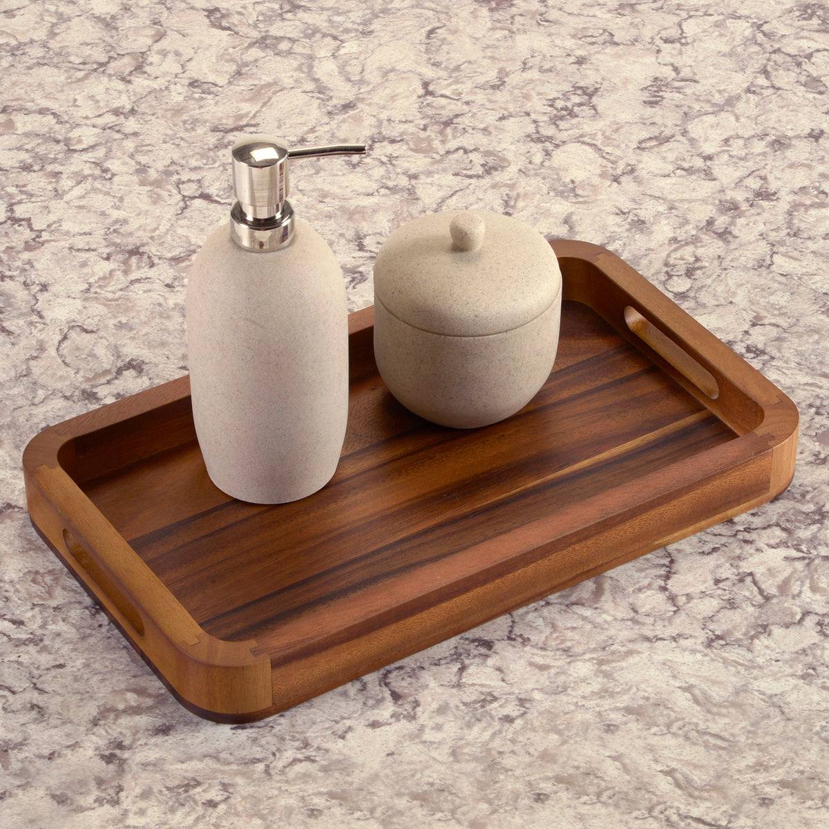 Acacia Wood Serving Tray 15x9 Medium Rectangular Solid Bottom Serving Platter - Low Plastic Lifestyle