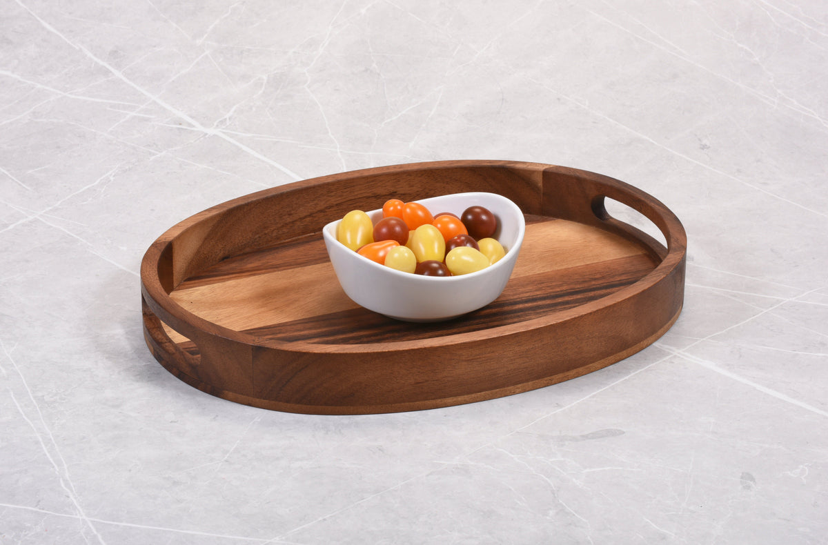 Handcrafted Oval Wooden Serving Tray (11x15)