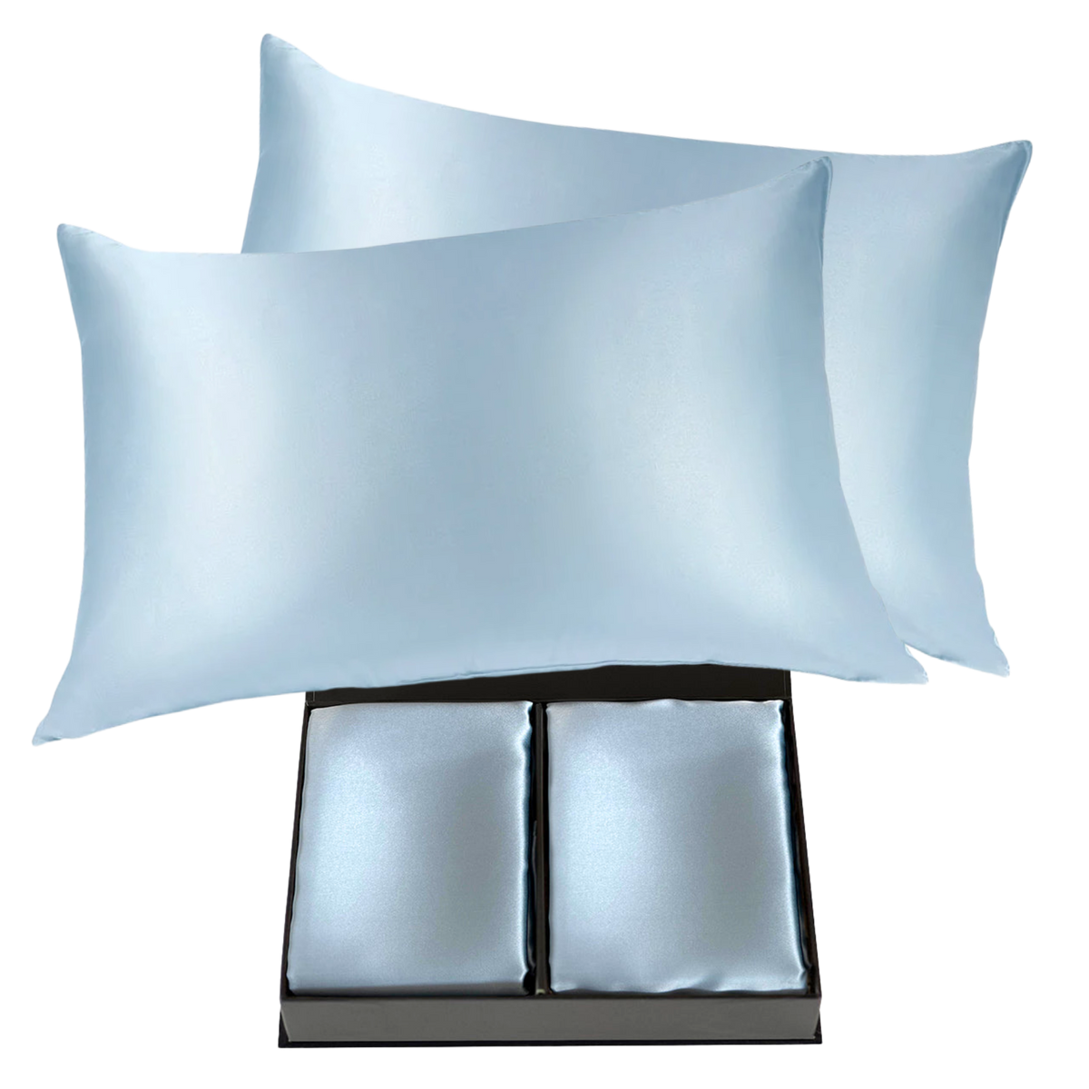Pair of 100% Silk Pillowcases with Zipper Closure, Sky Blue
