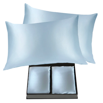 Pair of 100% Silk Pillowcases with Zipper Closure, Sky Blue