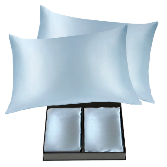 Pair of 100% Silk Pillowcases with Zipper Closure, Sky Blue