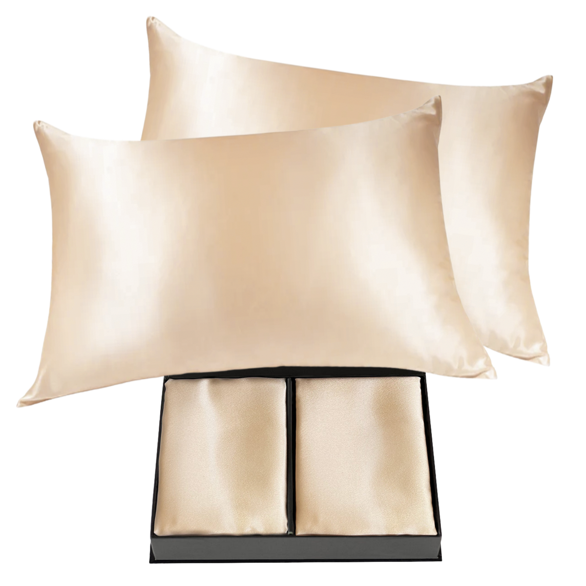 Pair of 100% Silk Pillowcases with Zipper Closure, Champagne