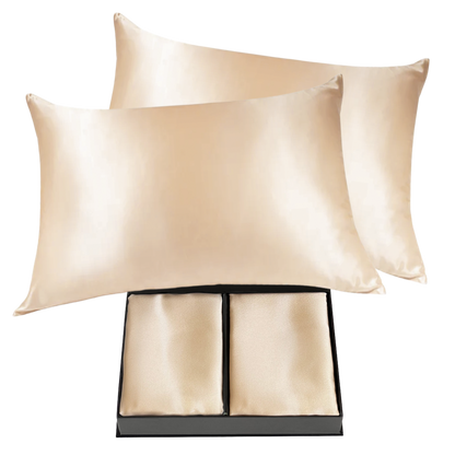 Pair of 100% Silk Pillowcases with Zipper Closure, Champagne