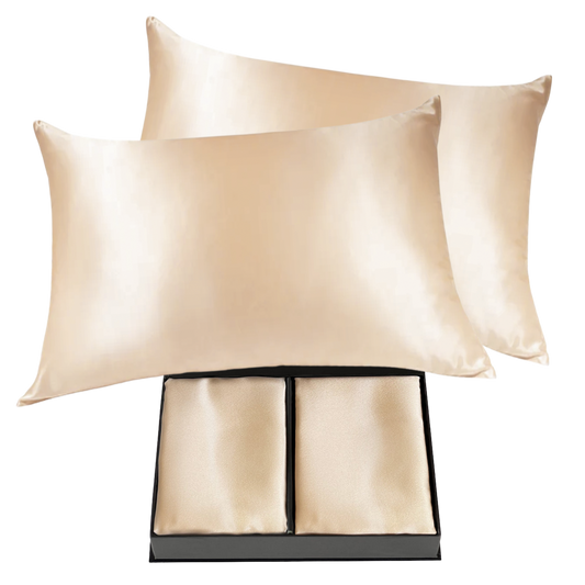 Pair of 100% Silk Pillowcases with Zipper Closure, Champagne