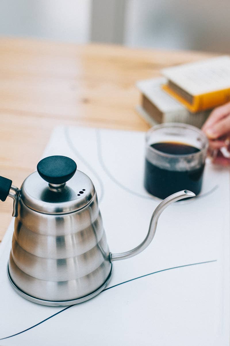 Stainless Steel Hario V60 "Buono"  1 Liter Drip Kettle in Silver (3 Sizes Available)
