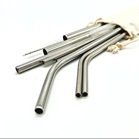 Reusable Stainless Steel Straws (Mix of Sizes/Shapes, Set of 7 or 11 Pieces)