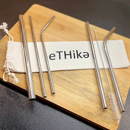 Reusable Stainless Steel Straws (Mix of Sizes/Shapes, Set of 7 or 11 Pieces)