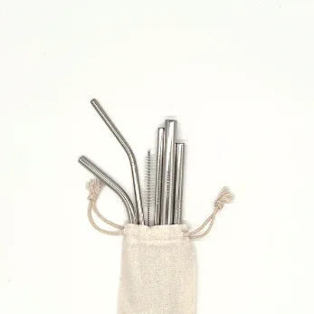 Reusable Stainless Steel Straws (Mix of Sizes/Shapes, Set of 7 or 11 Pieces)