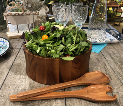 Handcrafted Wooden Salad Bowl, Spoon, and Fork Set