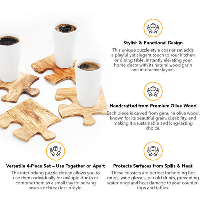 Handmade Olive Wood Coaster Puzzle Set (Turns into serving mat!)