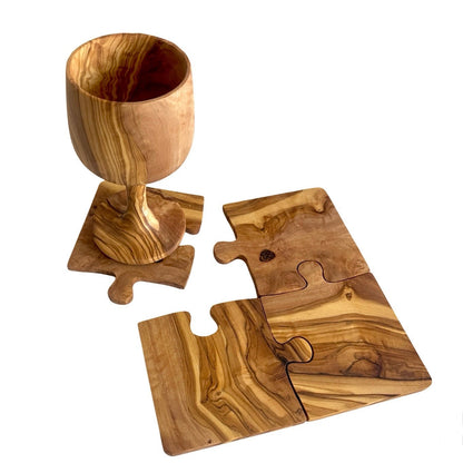 Handmade Olive Wood Coaster Puzzle Set (Turns into serving mat!)