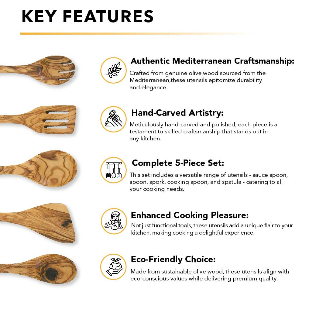 5-Piece Hand-Carved Olive Wood Utensil Set