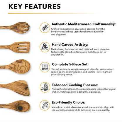 5-Piece Hand-Carved Olive Wood Utensil Set