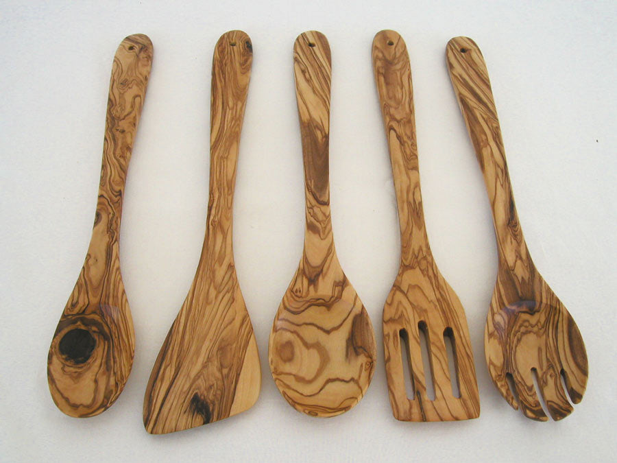 5-Piece Hand-Carved Olive Wood Utensil Set
