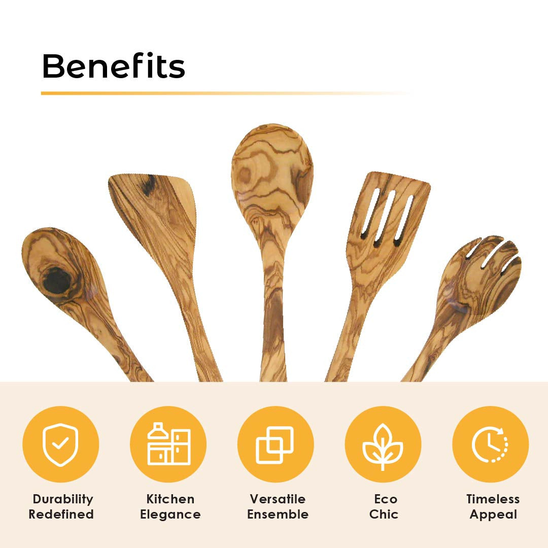 5-Piece Hand-Carved Olive Wood Utensil Set