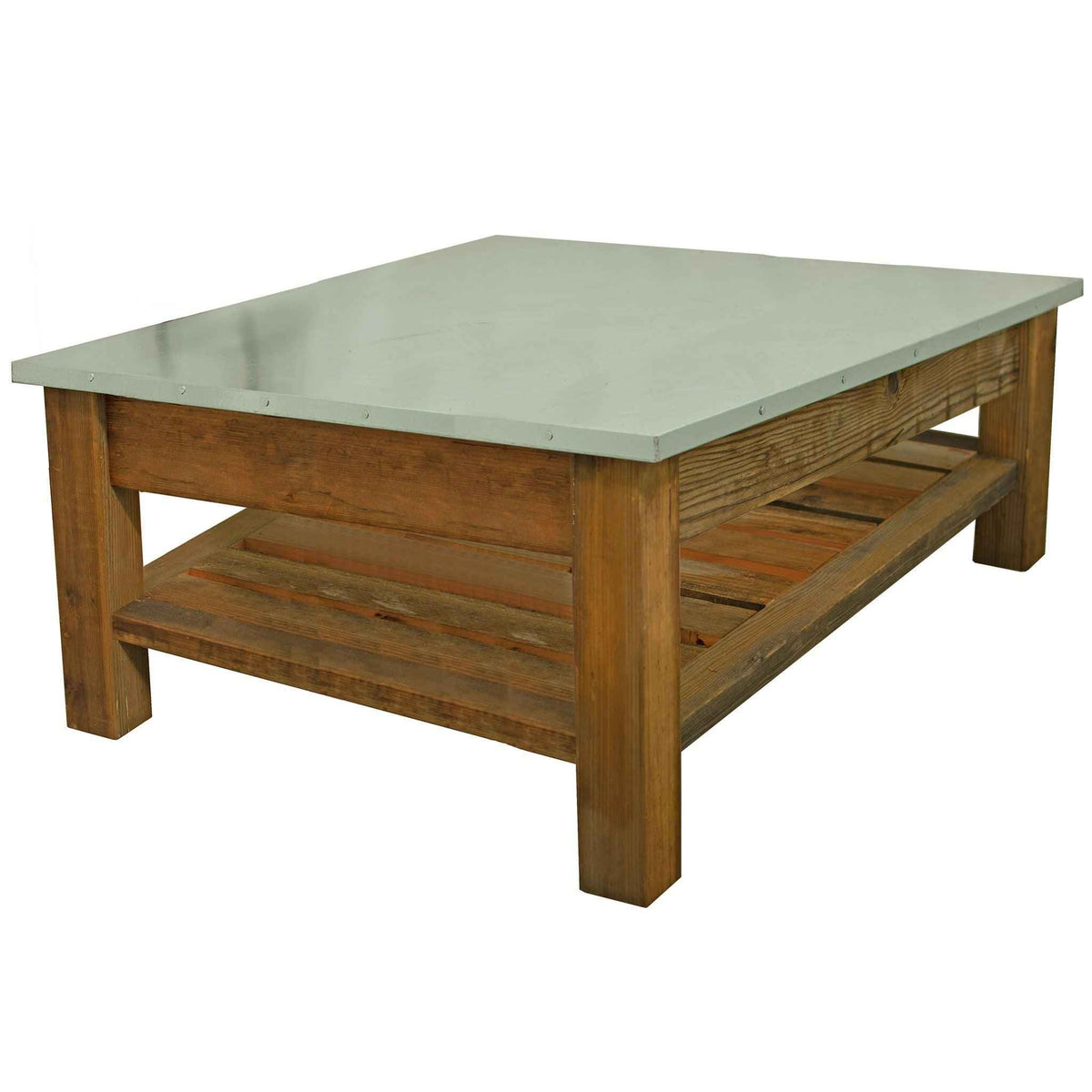 Redwood Patio Coffee Table with Steel-Zinc Tabletop