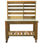 Reclaimed Redwood Rolling Table with Hutch and Cast Iron Casters