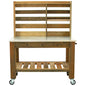Reclaimed Redwood Rolling Table with Hutch and Cast Iron Casters