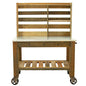 Reclaimed Redwood Rolling Table with Hutch and Cast Iron Casters