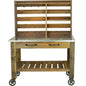 Reclaimed Redwood Rolling Table with Hutch and Cast Iron Casters